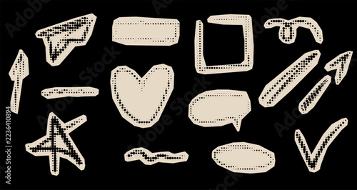  Imperfect Paper Cut Out Dotted Sticker. Scribble Pen Line Drawn Application Symbol Collection. Cartoon Vintage Irregular Edged Paper Sticker Set. Childish Funny Hand Drawn Collage Graphic Design