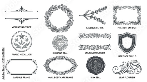 Ornate Design Elements: Borders, Frames, Seals, and Flourishes