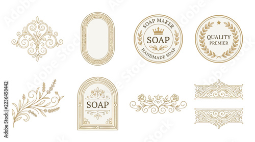 Ornate Emblem Collection, Vintage Flourish Designs, Soap Labels, Isolated