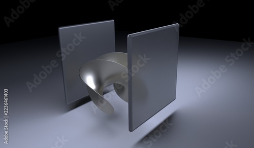 Obraz na plátně 3D glowing purple orb pulsing with energy between two abstract panels, digital a