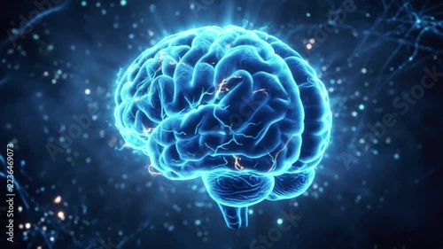 Bioluminescent Neural Network Illustration Representing Human Cognition and Advanced Artificial Intelligence Data Processing Concept