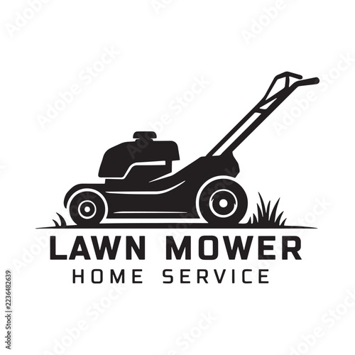 Lawn mower silhouette on a white background vintage style graphic