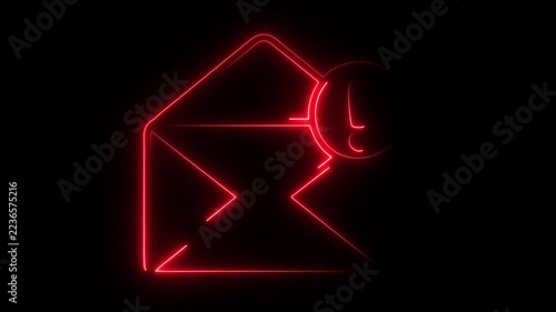 Red neon light symbol of an email with a question mark on black background