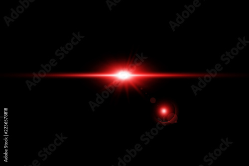 Red Light Lens Flare Effect with Bright Glowing Rays on Dark Background