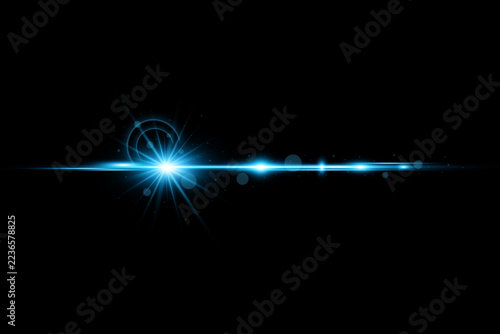 Cinematic Blue Lens Flare with Bright Horizontal Light Streak