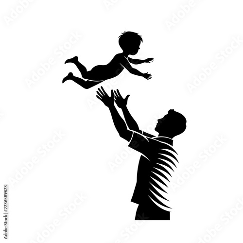 Minimalist Father Child Flying Silhouette Tattoo Design Black Ink