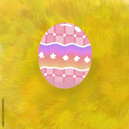 Obraz na plátně Colorful Easter eggs on dry yellow grass spring background