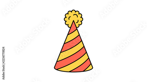 Birthday party hat vector featuring striped cone pompom and festive