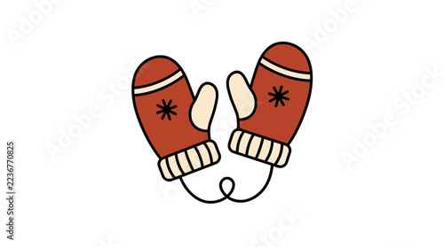Christmas winter mittens red gloves snowflake pattern and string in a