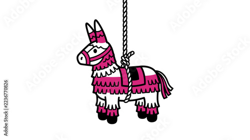 Cinco de mayo celebration pink donkey pinata hanging rope festive
