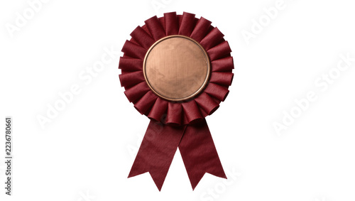 Fotografie Maroon rosette award ribbon with bronze medal, isolated on transparent backgroun
