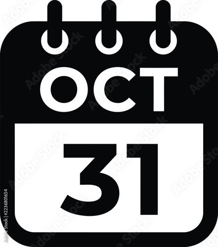 October 31 calendar icon showing Halloween date isolated on transparent background