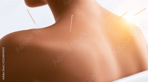 Acupuncture Session with Needles Placed on Human Back for Pain Relief and Wellness Treatment