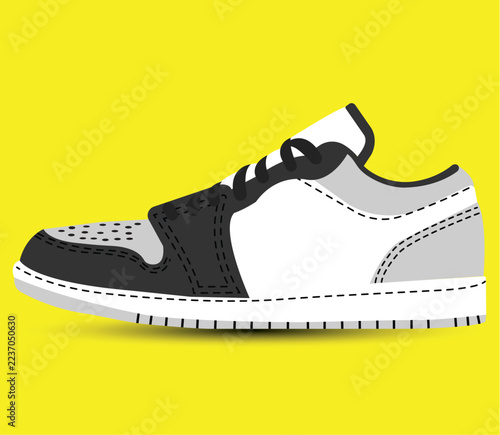 Modern Black and White Sneaker Vector Illustration on Bright Yellow Background