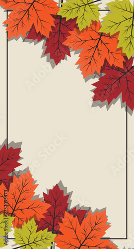 border frame vertical leaves autumn background vector design