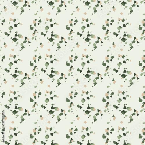 Seamless terrazzo pattern in sage green colors, vector repeat background