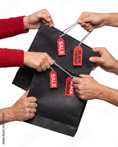 Obraz na plátně Black Friday shopping bags being pulled by multiple hands