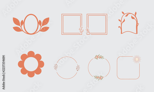 Set of minimalist floral frames and botanical borders for elegant wedding stationery