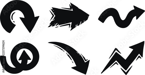 Black Arrow Shapes and Grunge Directional Arrows Collection