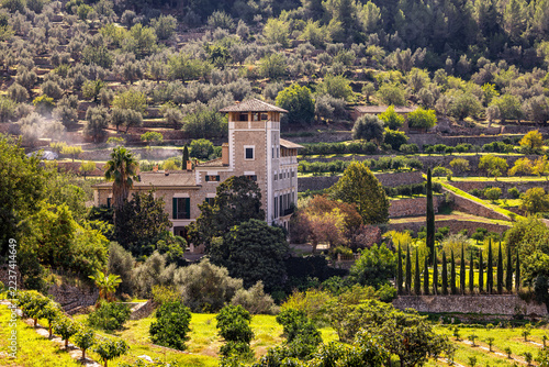 The historic finca Can Ribera, a private manor house, in the village of Biniaraix, near the town of Sóller, Mallorca, Balearic Islands, Spain, Europe