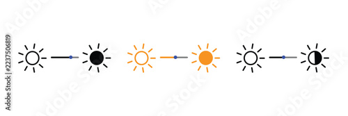 Brightness setting icon with sun. brightness control icon set. sun and screen brightness control icons.